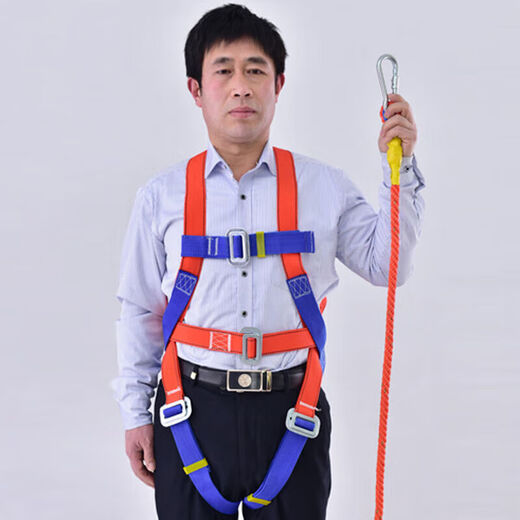 High-altitude working safety belt, outdoor construction safety belt, full body five-point air conditioning installation safety rope, electrician belt, European style, single small hook 3 meters