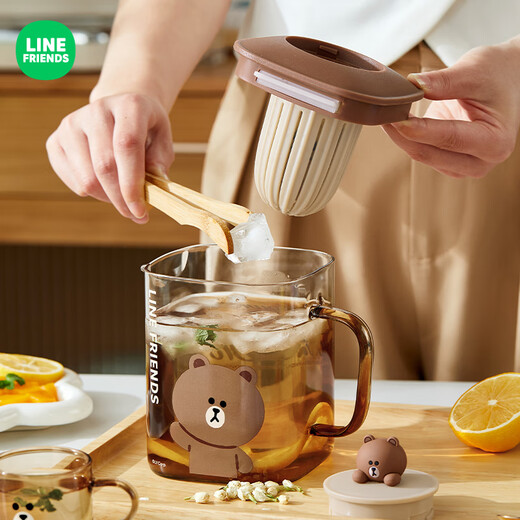Manchaojia LINE FRIENDS Brown Bear glass cold kettle heat-resistant teapot gift set household water cup cold kettle heat-resistant and cold-resistant Brown Bear small cup-100ML