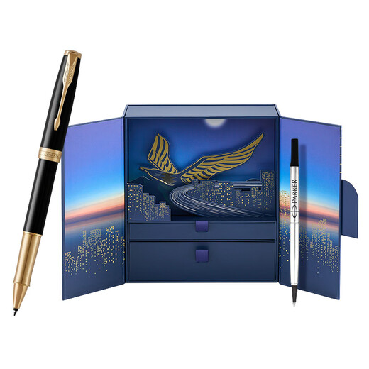 PARKER signature pen, Zhuoer ballpoint pen gift box, high-end signature pen, business gift engraving, birthday gift, light luxury high-end gift, customized pen, high-end luxury gift, business pen, Zhuoer pure black Liya gold clip ballpoint pen + Rising in the Wind gift box