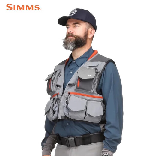 SIMMS23 New Fly Luya Vest Stream Multifunctional Men's and Women's Vest Waterproof Fishing Fishing Vest Carbon Gray Steel S