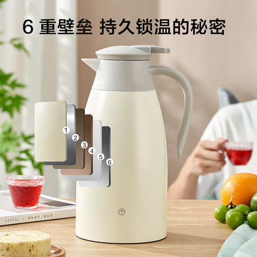 京东京造 保温壶 【铜芯更保温】家用大容量热水瓶暖壶 304不锈钢 白色2L