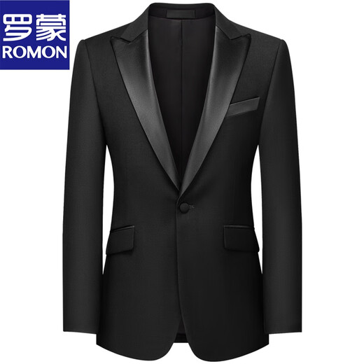 ROMON Light Luxury Haute Couture Men's Suit Formal Tuxedo Evening Performance Groom Wedding Slim Suit Navy Blue Peaked Collar Three-piece Suit XL
