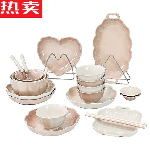 Tazón de cerámica de la aldea Shantoulin y plato de plato de plato para el tazón de vajilla y plato de placa de color liquidación de arroz de lujo y tazón Utensil con 4-6 personas de alimentos de 4 a 6 personas 1355