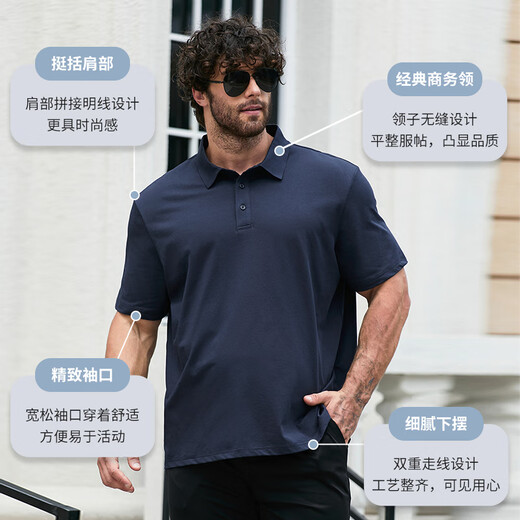 Dibinze large size Polo shirt men's plus size loose fat guy cool sense business casual lapel T-shirt Navy 6XL