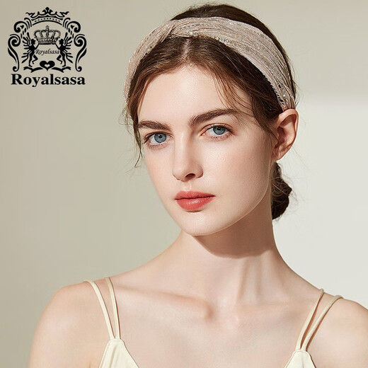 Royal sasa royal salsa headband female Korean wide-brimmed adult sequined headband fabric hair accessories hairpin hairpin headdress headband champagne color CP