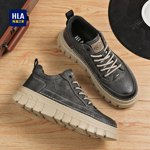 海澜之家鞋子男鞋秋冬季2025新款经典板鞋男加绒棉鞋男士休闲鞋增高马丁靴 灰色 40