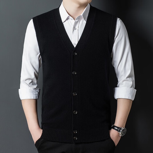 Hengyuanxiang Autumn and Winter Men's 100% Pure Wool Vest Winter V-neck Wool Sweater Sleeveless Knitted Sweater Cardigan DNDS-55607 Minghua Gray XL (175)