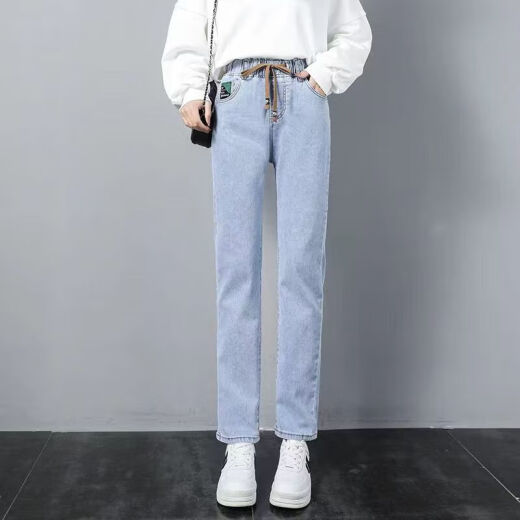 Run Yilan Moon Manga Small Lettle Jeans Elastic Ways Wayist Spring Style 2023 Nuevo pantalones de cintura alta y estiramiento Pantalones delgados Propósito delgado 9928 Azul Grey S Recomendado 85-95Jin [Jin equivale a 0.5 kg]