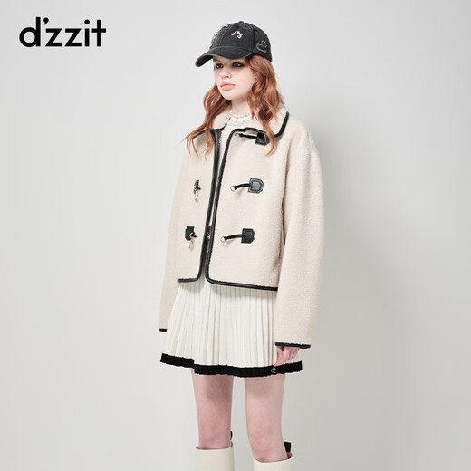 DZZIT short coat autumn and winter retro style silver windbreaker chain button for women white S
