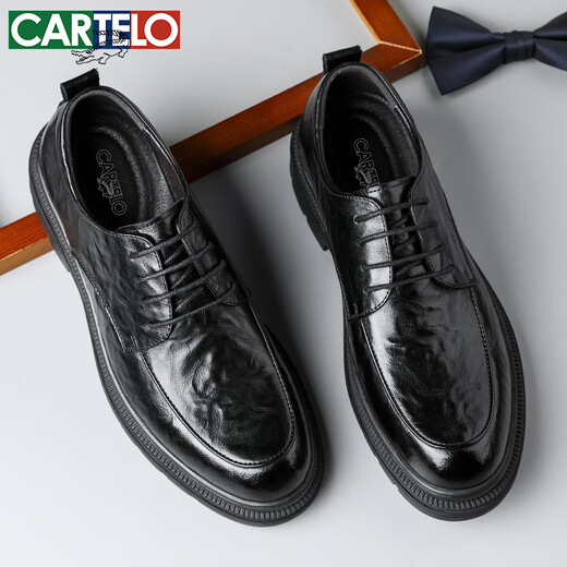 
CARTELO British hand-grabbed leather shoes for men business soft cowhide men's shoes formal shoes men's leather shoes 9758 black 42