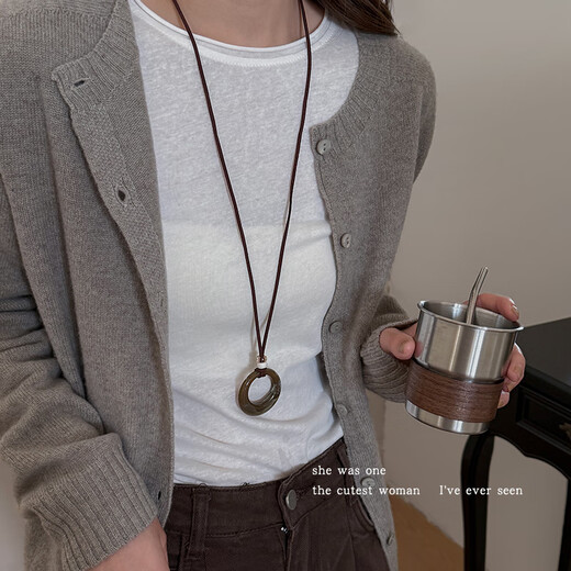 Morning Star New Chinese Style Geometric Ring Pendant Long Necklace Women's Versatile High-end Halter Neck Sweater Chain Clavicle Chain Accessories Algae Green Ring Necklace