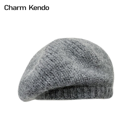 Charm Kendo Hat Women's Autumn and Winter New Versatile Big Head Circumference Woolen Beret to Keep Cold and Warm, Show Face Small Woolen Hat Light Gray