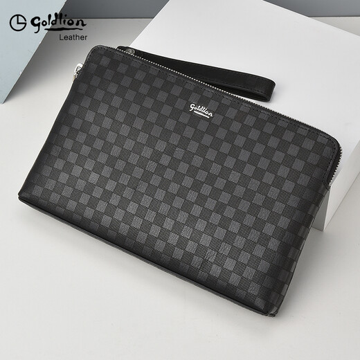 Jinlilai Herrenhandtasche echte Lederkupplung Brieftasche großer Kapazitätsumschlagbeutel leichte Luxus-High-End-Marke Neueste Modell in 2025 First Layer Cowhide [offizielles Straight Hair] Schwarz