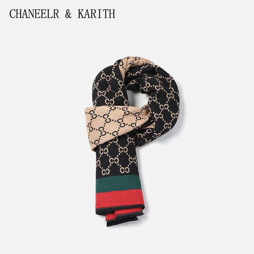 CHANEELR & KARITH围巾女秋冬季百搭围脖女加厚披肩保暖送女生老婆轻奢生日新年礼物 轻奢品牌时尚百搭ck风【黑卡其】