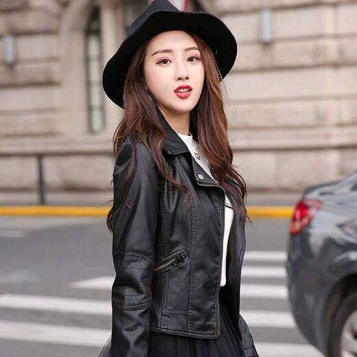 Yomei plus velvet thickened new pu small leather jacket for women for women 2021 spring and autumn clothing Korean version slim fit motorcycle leather aunt black L