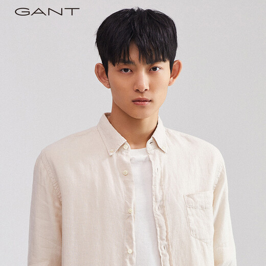 GANT【100%亚麻】GANT/甘特春秋男透气休闲复古宽松扣领美式长袖衬衫 34白色 L