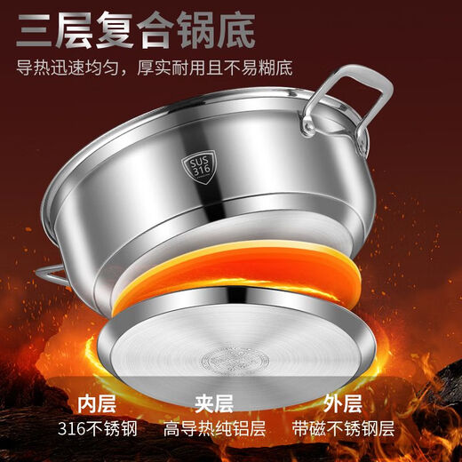 Mrs. Huachu hot pot 316 stainless steel large capacity non-stick soup pot kitchen household shabu-shabu electromagnetic open flame hot pot special pot 316 steel/fish scale anti-stick bottom 34cm + soup spoon