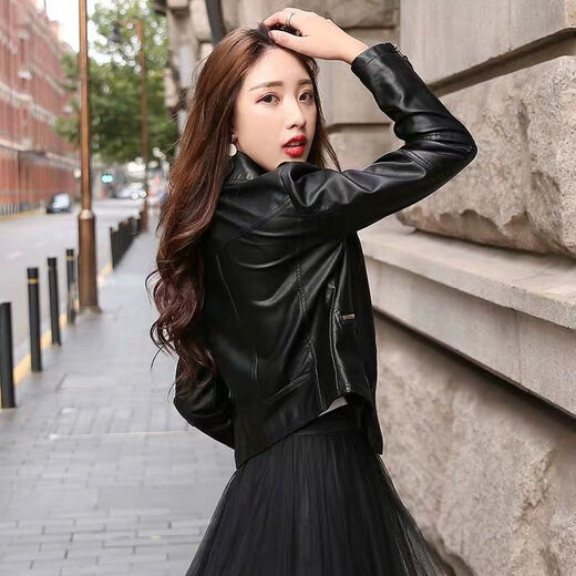 Yomei plus velvet thickened new pu small leather jacket for women for women 2021 spring and autumn clothing Korean version slim fit motorcycle leather aunt black L