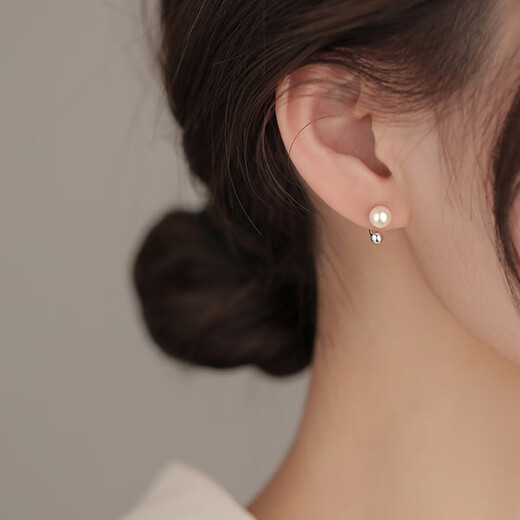 Qi Xiaomi 999 pure silver freshwater pearl earrings for women, pierced ears for sleeping, no need to remove earrings, ear hooks, ear rings, light luxury earrings, 2 pieces
