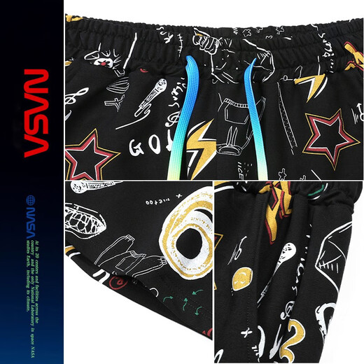 NASALIKE official full-print graffiti shorts men's summer casual shorts beach large pants men's sports breathable cotton pants white XL (recommended 129-145Jin Jin equals 0.5 kg)