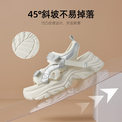 ZHR凉鞋女时尚轻便夏季运动休闲鞋透气百搭女鞋 G693 米色 36 
