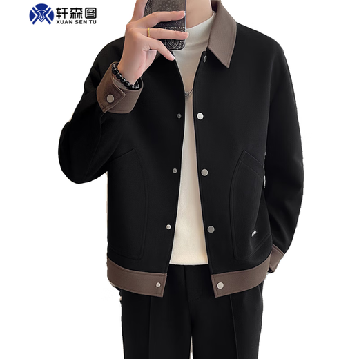 Xuan Sentu Spring and Autumn Men's Light Mature Style Jacket Coat Men's Loose Large Size Stitching Contrast Color Top Fat Man Looks Slim Matching JK505 Black Jacket L (170) Recommended 120-140 Jin Jin is equal to 0.5 kg