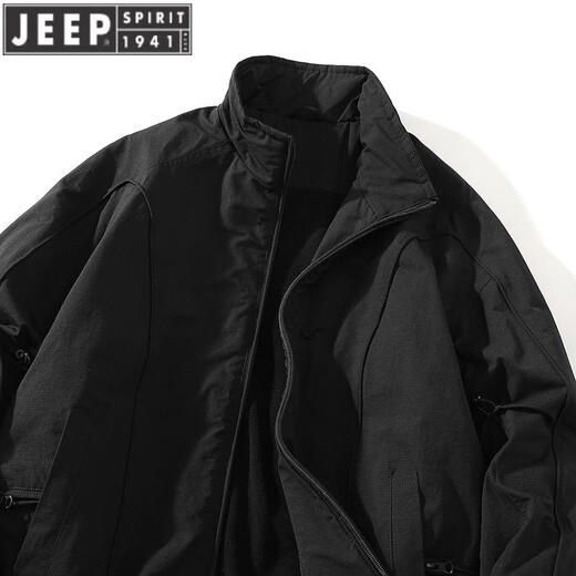 JEEP SPIRIT winter stand collar American short handsome bomber jacket cotton padded velvet thickened jacket men's top Khaki XL (150-175)