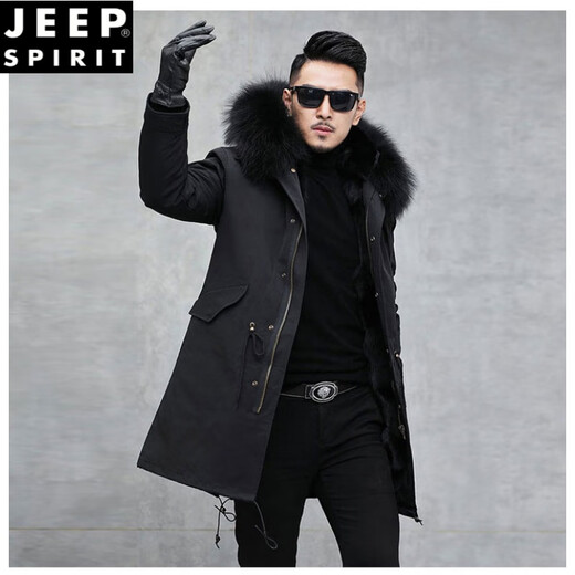 JEEP SPIRIT派克服男可拆卸冬季大衣外套仿狐狸毛内胆仿皮草中长款貂皮毛一体 姜黄色(工装款) 3XL /185 建议150-170斤