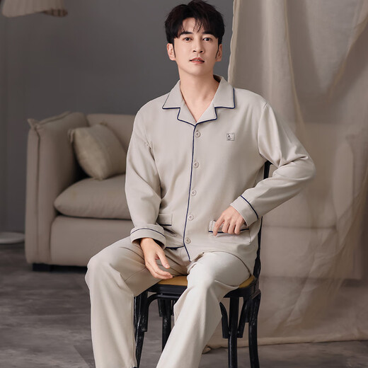 
Catman (MiiOW) men's German velvet pajamas men's autumn and winter thickened heating and warm cardigan long-sleeved casual home clothes set 26M9194 L
