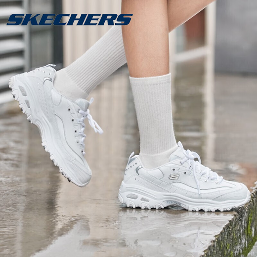 Skechers Women's Shoes Spring New Dad Shoes Estudiantes Versátiles 2024 Nuevos zapatos blancos informales de suela gruesa Blanco/plata 11979-WSL 35
