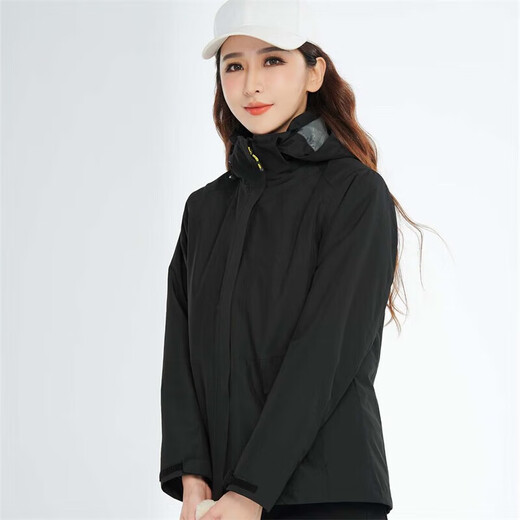 BRELRMON韩版冲锋衣女男防风户外防寒三合一保暖可拆卸滑雪登山服夹克外套 HS12805曜石黑-女 M
