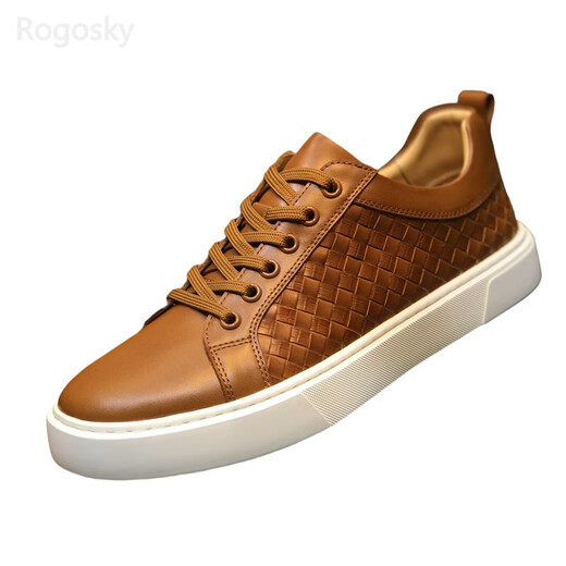 Rogosky Hong Kong trendy brand European station men's shoes hand-woven sneakers men's British style sneakers business casual shoes black white bottom 41 (leather shoe size)