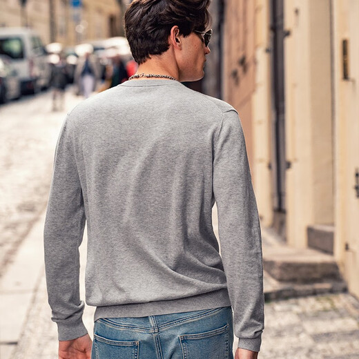 Mr. Bu Henry collar pure cotton sweater long-sleeved men's 2023 spring and autumn new retro casual men's wear BT12255 light gray 2XL (185)