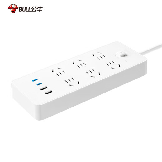 Bull (toro) 20W PD Apple Cargo de carga rápida/tablero de alambre/enchufe/Conector Tipo C+USB+6 Jack Longitud completa 3 metros White GNV-U1206 Control de control principal