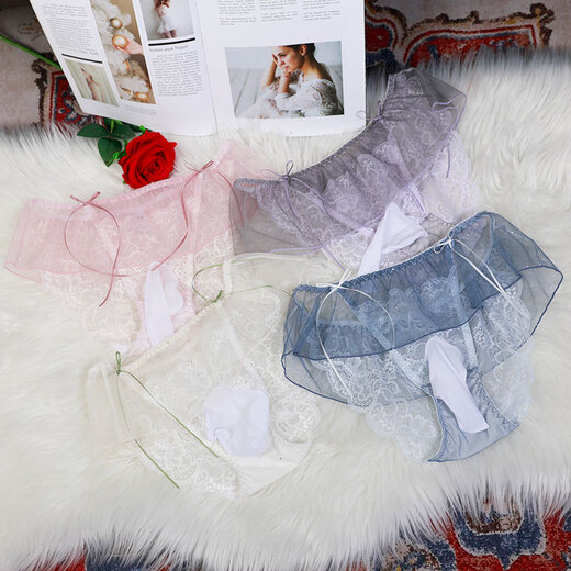 Adult men's sexy underwear, perverted nightclub dancing performance, gay Japanese large size lace thong, male sexy stockings, panty set, transparent sexy temptation open crotch briefs, gray L size - set opening - 140-180Jin Jin is equal to 0.5kg