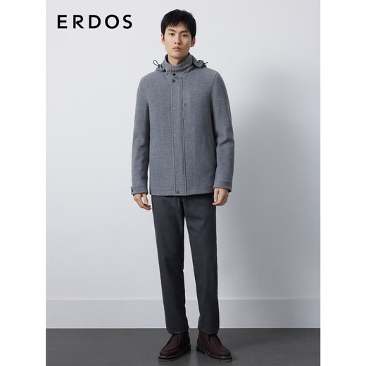 ERDOS 商务休闲纯色派克服通勤风连帽外套加厚保暖男毛呢大衣 清水灰 M 170/92A