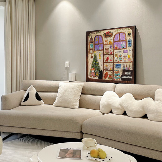 Rock Doll Shop Healing Porch Bedroom Decorative Painting Niche Cute Cat Cartoon Abstract Living Room Dining Hanging Painting High Definition Giclee Decorative Painting (Cotton and Linen Canvas) 50*50CM High Modern Black (Titanium Aluminum Metal Brushed Frame)