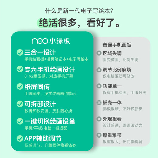 ParbloNinos Neo petit tableau vert, tablette numérique, tableau d'écriture, planche à dessin électronique, planche à dessin amovible pour carnet de notes, accessoires, carnet + stylo à eau