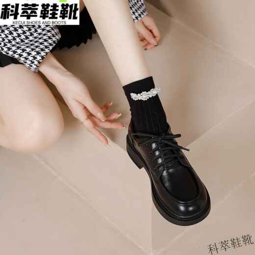 Rongxitu loafers women's shoes new spring lace-up black soft sole single leather shoes black gloss black matte 34