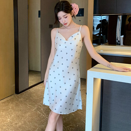 Modal Summer Ice Seide Hosentender Pyjamas für Frauen V-Ausschnitt Kühlung dünner Nachthemd 2025 Sommer neuer purer Hauskleidung Eissammnacht Nachthemd (11949) M.