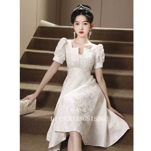 Seidler evening dress light luxury niche high-end engagement white daily wearable beautiful princess dress adult gift girl host off-white L (recommended 106-115 Jin [Jin equals 0.5 kg])