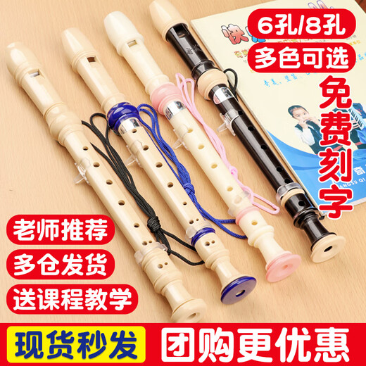 杉贝竖笛德式高音8孔6孔小学生用儿童初学入门八孔六孔笛子乐器 (布袋)粉6孔+纸质资料