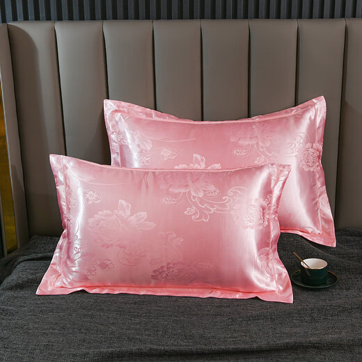 Tiansi Pillow Case A pair of ice silk tribute satin jacquard European silk adult couple wedding student pillow core cover 10 prosperous times flower fragrance-Snow Green 48cmX74cm
