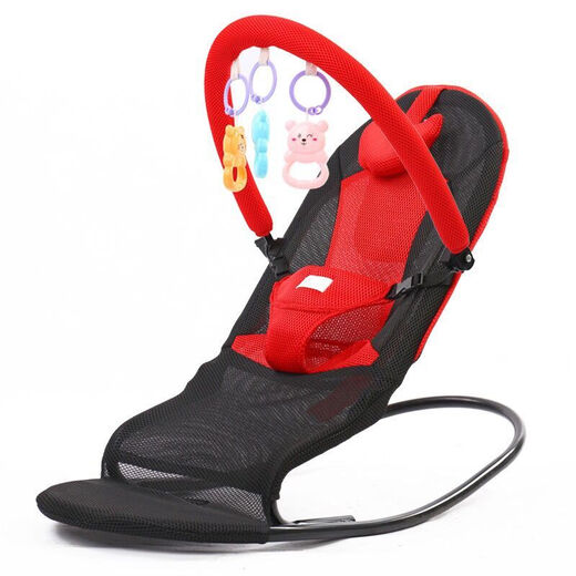 
Baby rocking chair, baby coaxing artifact, foldable deck chair, cradle, baby sleeping, rocking bed, children's automatic soothing rocking chair, red cotton cloth, with toy stand + [send three toys]