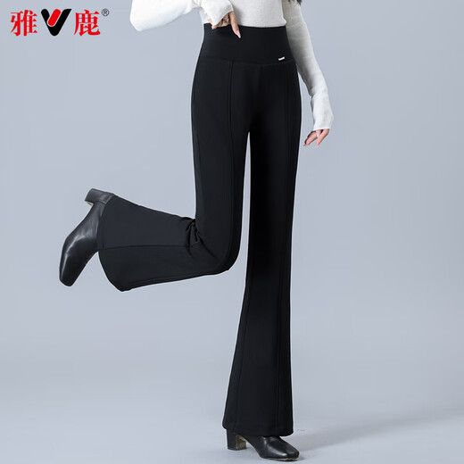 Yalu Down Pants Women's 2024 Winter New Style Outerwear Warm and Slim High Waist Straight Winter Thickened Stretch Flare Pants Black XL