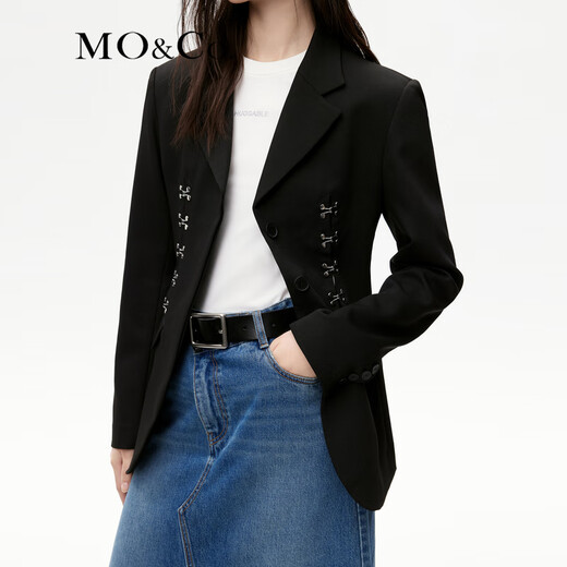 MO&Co. Suit Power Jacket Retro Waist Casual Suit Professional Suit Suit Women Black XS 155