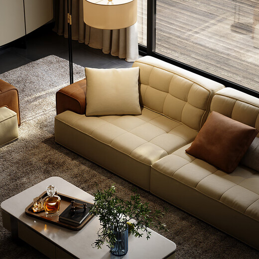 Leichte Luxusleder-Sofa Wohnzimmer 2024 Neues minimalistisch funktionelles Sofa Elektrisches Rückenlehre Luxushaus High-End-Anpassung Ecke 4.39m Modul 1421 S-Level Full Leder funktionales Sofa Titanium Schwarz