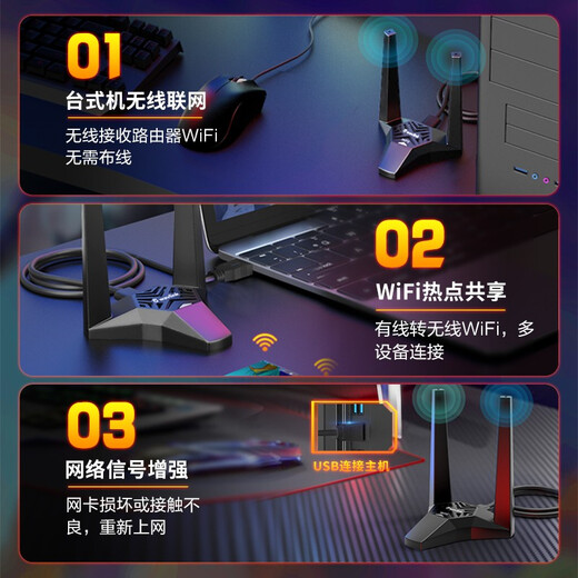 Wavlink WL-WN692A3 1300M USB wireless network card desktop computer Gigabit 5G dual-band WIFI receiver external wireless network receiver transmitter