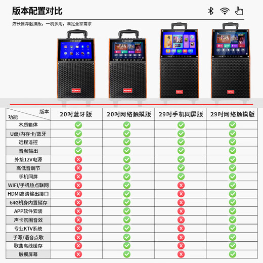 Konka square dance audio with display wireless microphone Bluetooth home ktv singing and dancing live performance karaoke karaoke machine integrated video large volume outdoor trolley speaker 20-inch Bluetooth version + 1 microphone + stand + 32GU disk