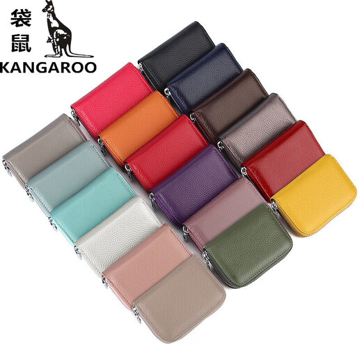 袋鼠（KANGAROO）名牌精致头层牛皮风琴卡包多卡位大容量防盗女士卡夹男卡片包真皮 黑色